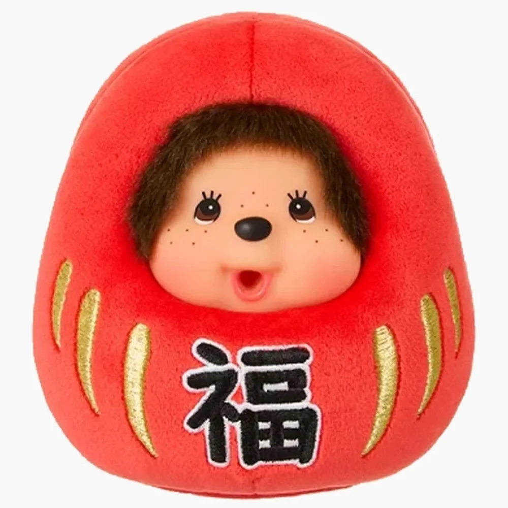 Red 4 inch Monchhichi Daruma Plush Keychain Japan